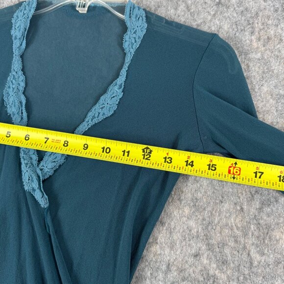 Vintage Y2K Only Hearts Top Lace Trim Blue Wrap Long Sleeve Size P/S - Picture 3 of 11